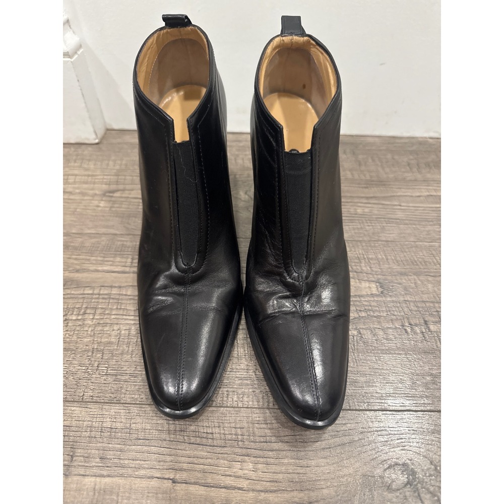 Ellen Tracy Black Leather Ankle Boots Made in Italy Pointed Toe Block Heel 8.5 B